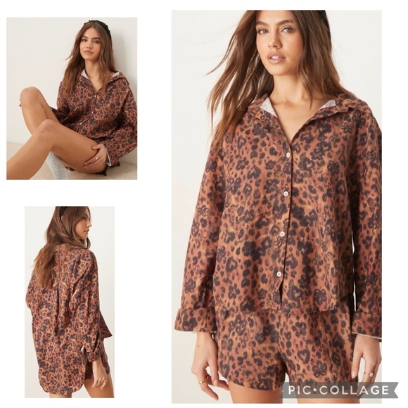 Free People Other - Free People Early Morning Leopard Cotton Sleep Set NWT XL Pajama Lounge